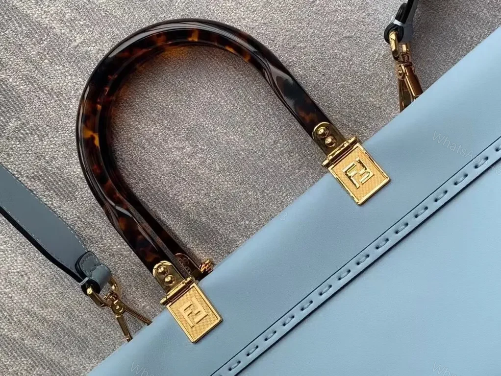View 4 of Pastel-Blue FENDI-Inspired Structured Tote: Logo Lux Tote, 1-of-a-kind