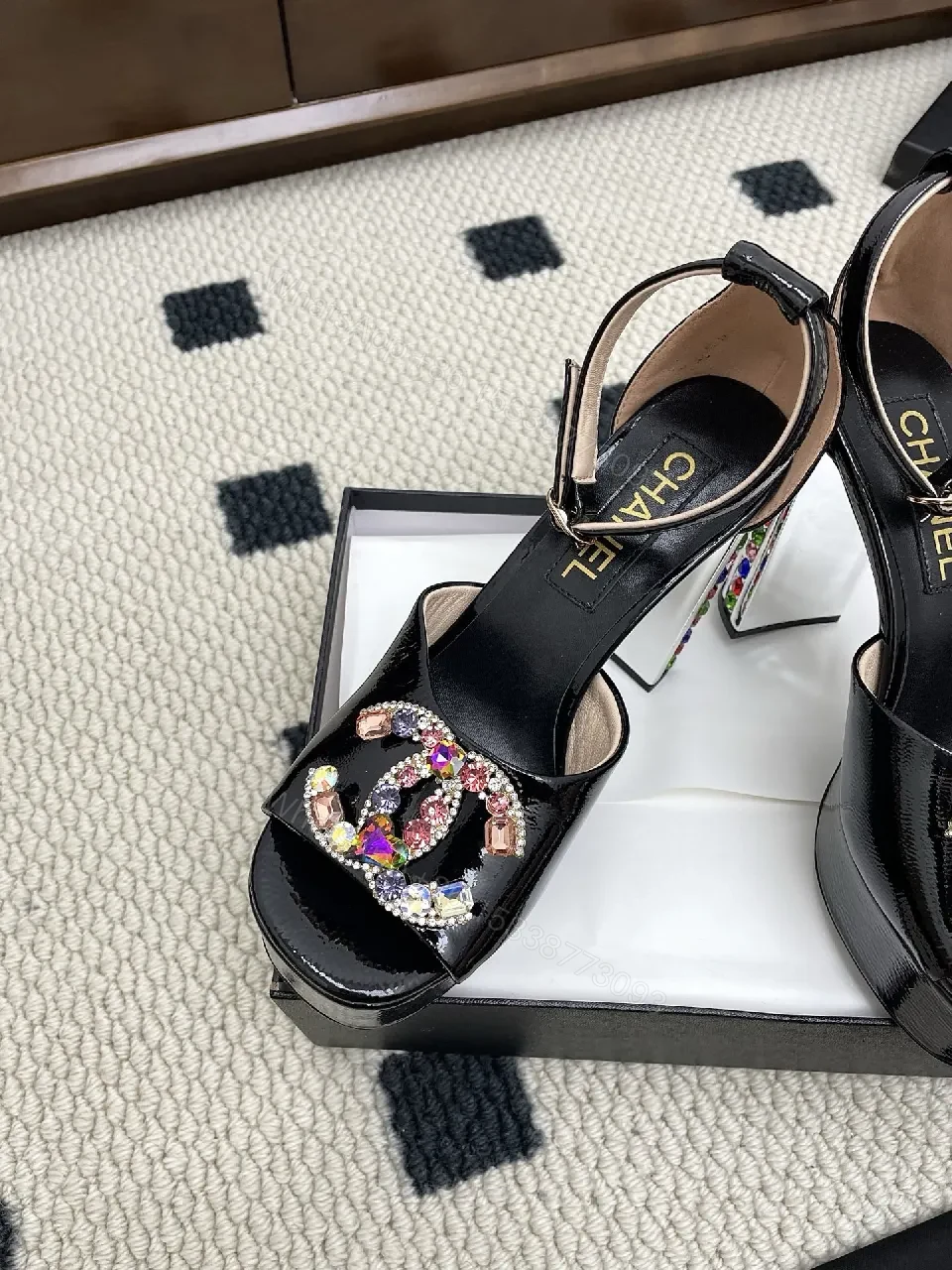 View 6 of Embellished Velvet Sandals with Crystal C-C Closure
