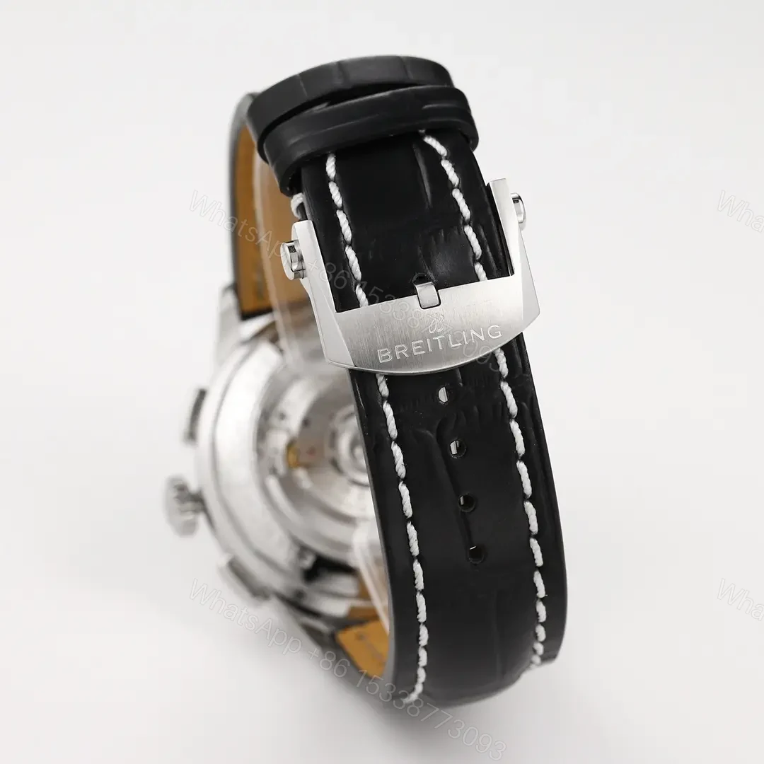 View 9 of GF Factory Breitling Premier B01 Chronograph Watch – Black Dial, Blue Bezel, Stainless Steel Case, Leather Strap
