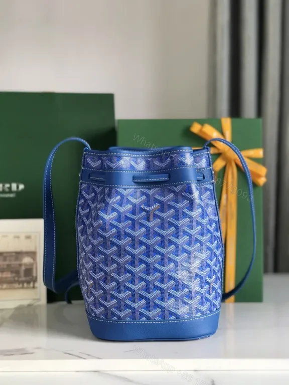 View 7 of Blue + Goyardine-Pattern + Bucket Bag + Everyday Versatility + Handbag