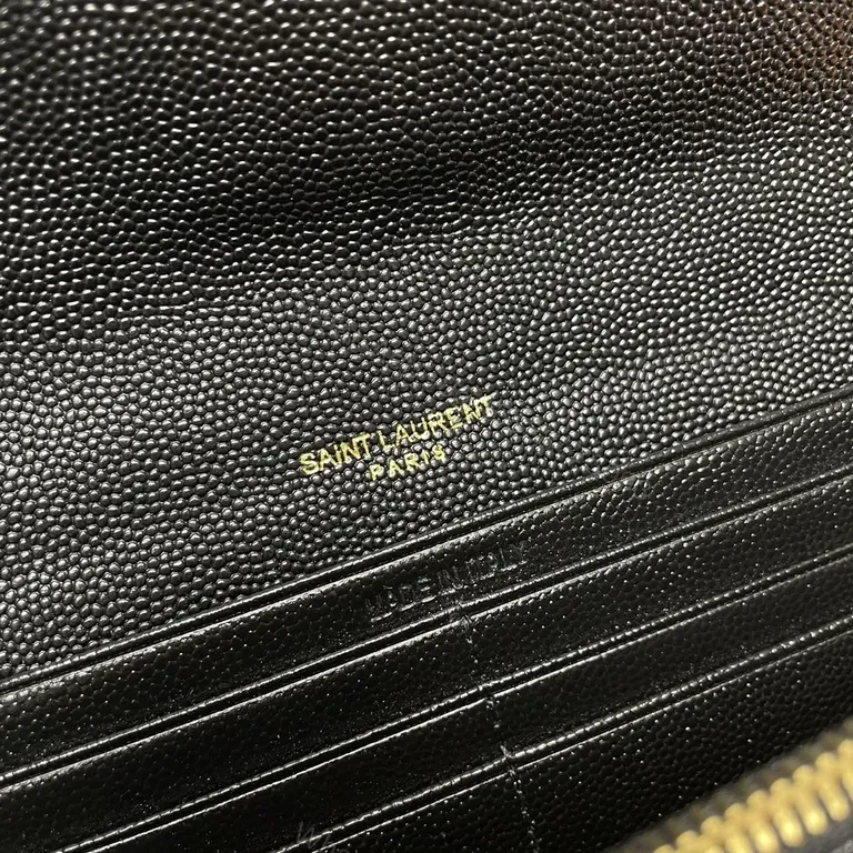 View 5 of Noir Leather Quilted YSL Wallet Clutch with Chain