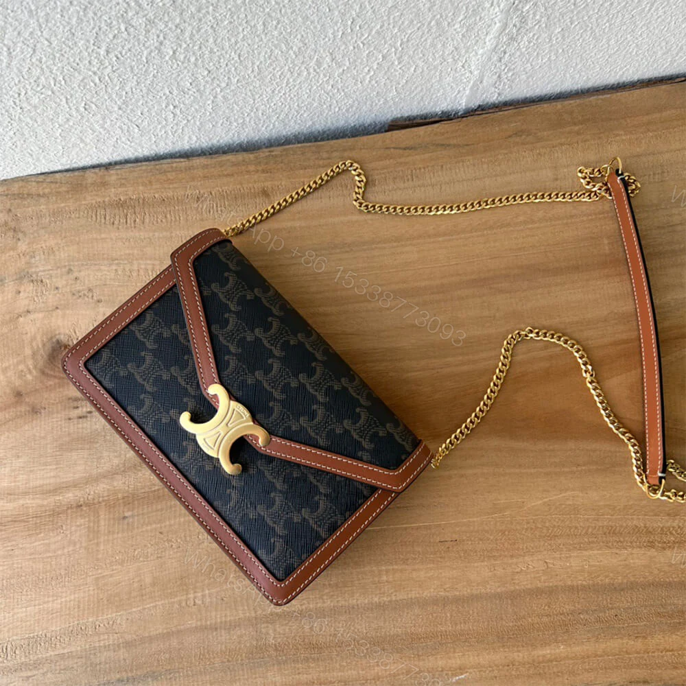 View 5 of CELINE WALLET ON CHAIN MARGO in TRIOMPHE CANVAS and calfskin