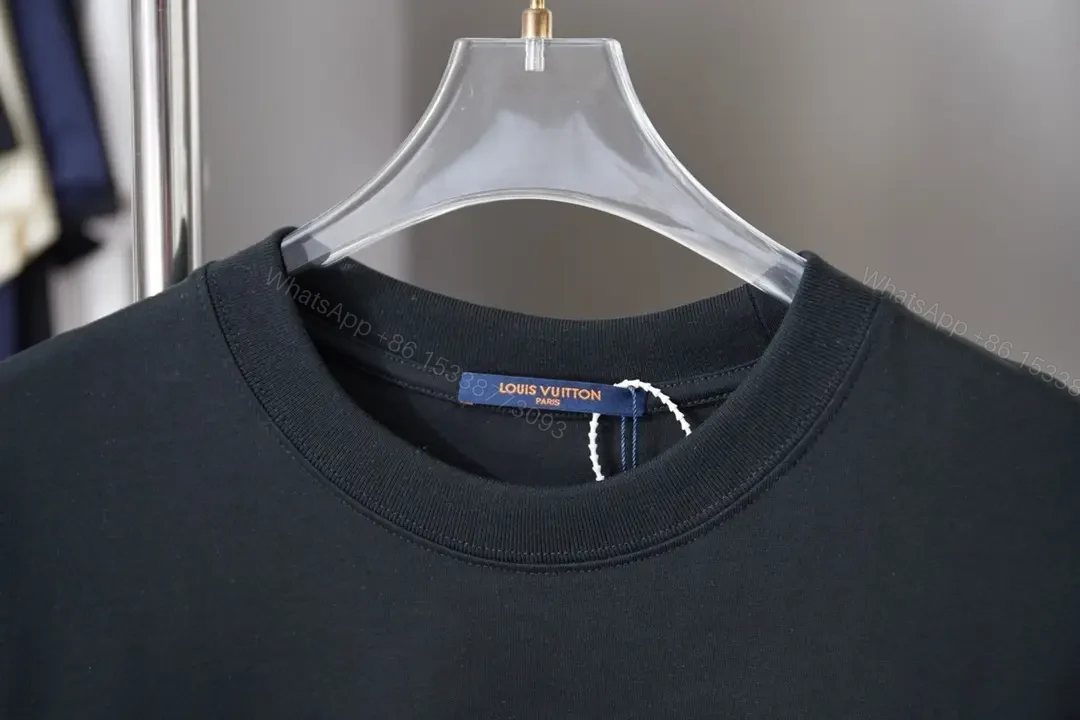 View 4 of Black Cotton Crew Tee with Subtle Crest Embroidery