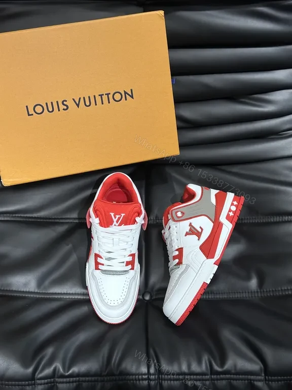 View 3 of Dynamic White-Red LV Detail High-Tops Sneakers