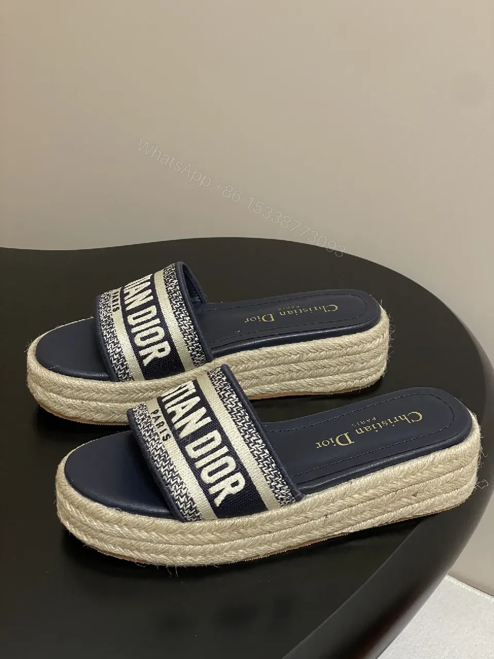 View 8 of Navy Espadrille Slides - Logo-Trim Luxe, Casual Slip-On