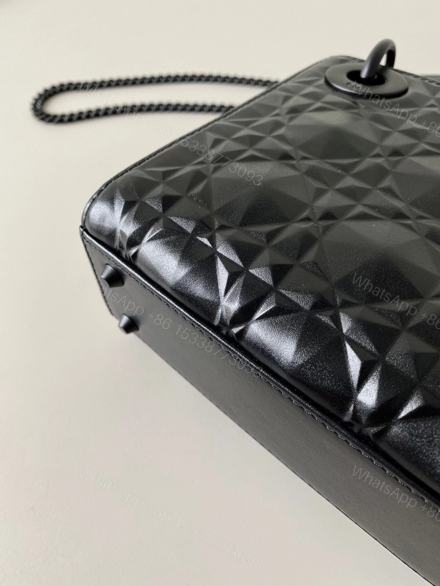 View 7 of Dior Lady Matte Like Auth Women’s Handbag Black Diamond Pattern 17cm