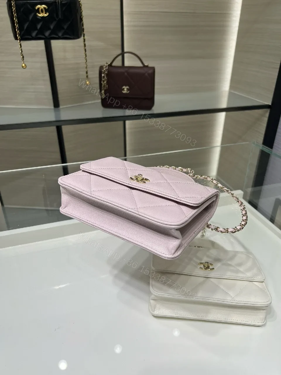 View 6 of Quilted Mini Bag: Soft Pink, Gold Hardware, Luxe Style, Crossbody Ready