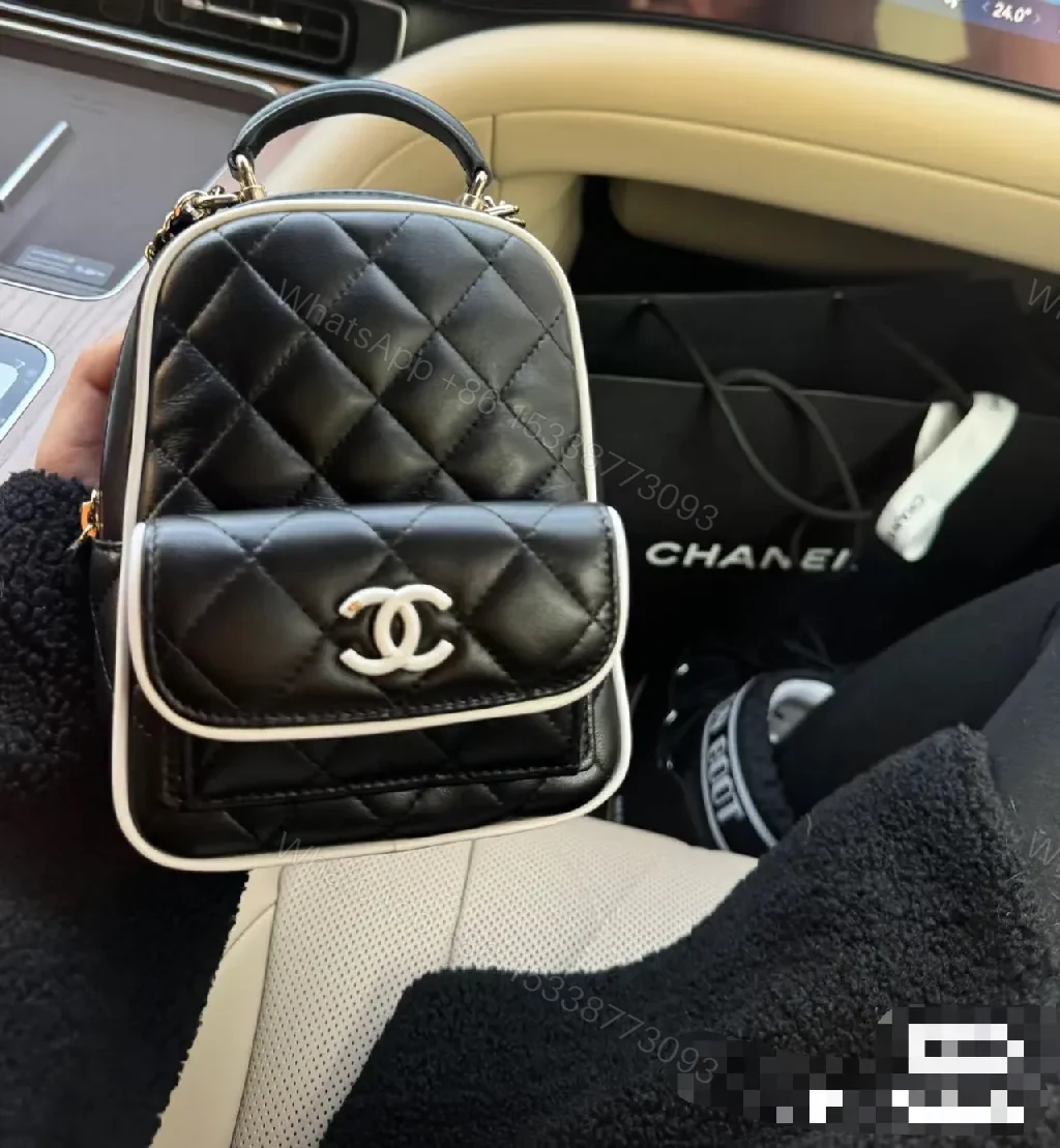 Quilted Black Leather Mini Backpack – Luxe, Chain-strap Style — view 1