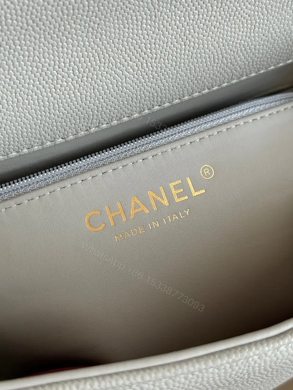 View 10 of Light Gray Pebbled Leather Structured Handbag with Gold Turn-Lock Clasp