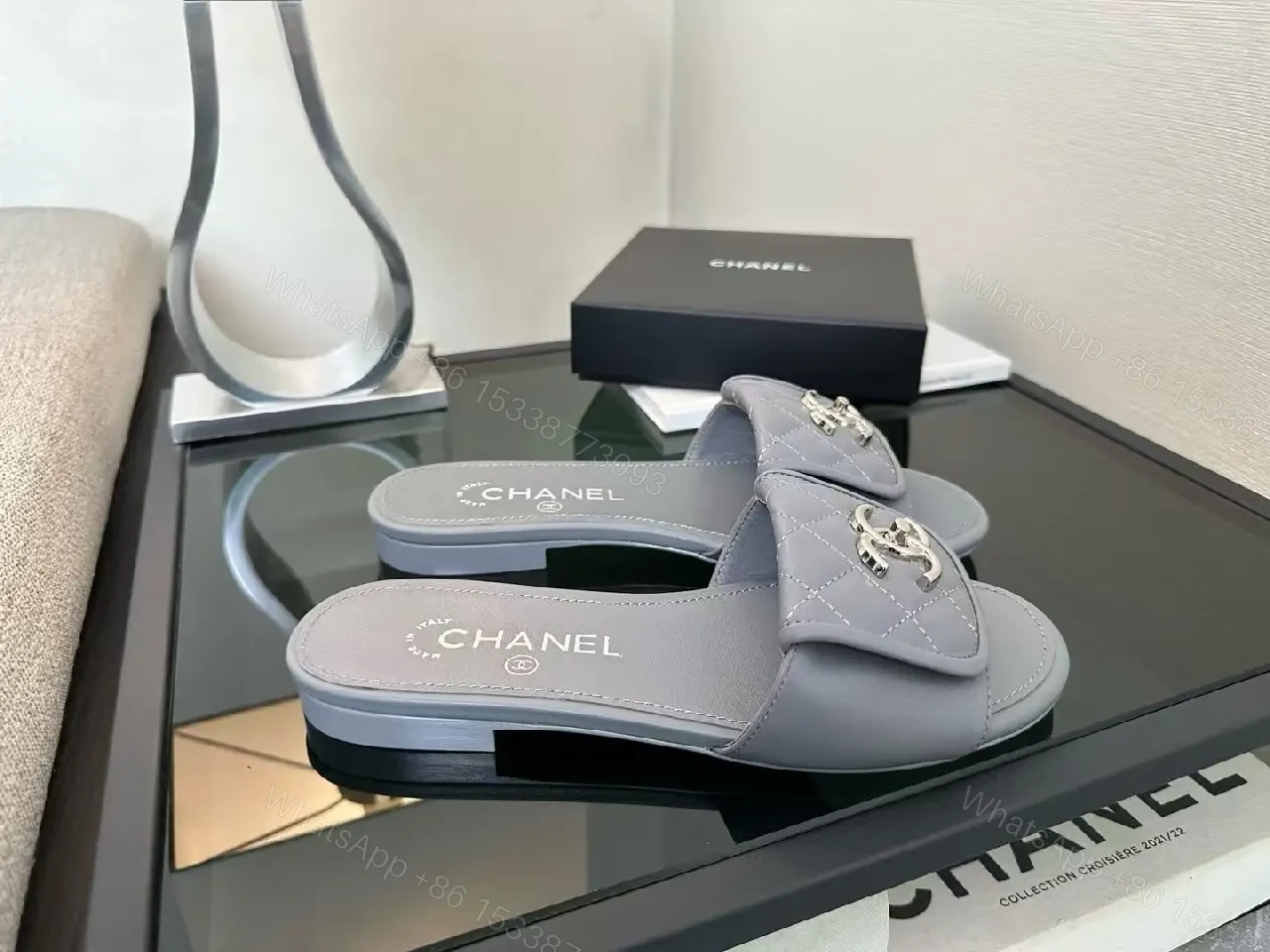 View 5 of Quilted Gray Slip-Ons: Luxe Comfort Slide with Hardware