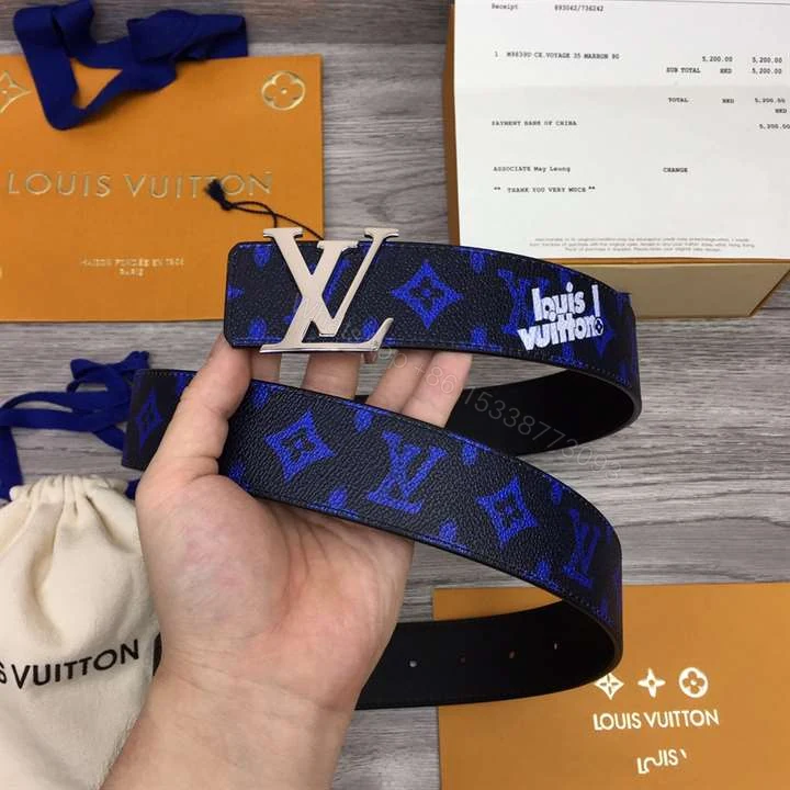 View 7 of LOUIS VUITTON INITIALES EVERYDAY LV 40MM REVERSIBLE BELT BLUE MONOGRAM BLACK CALF LEATHER – B79
