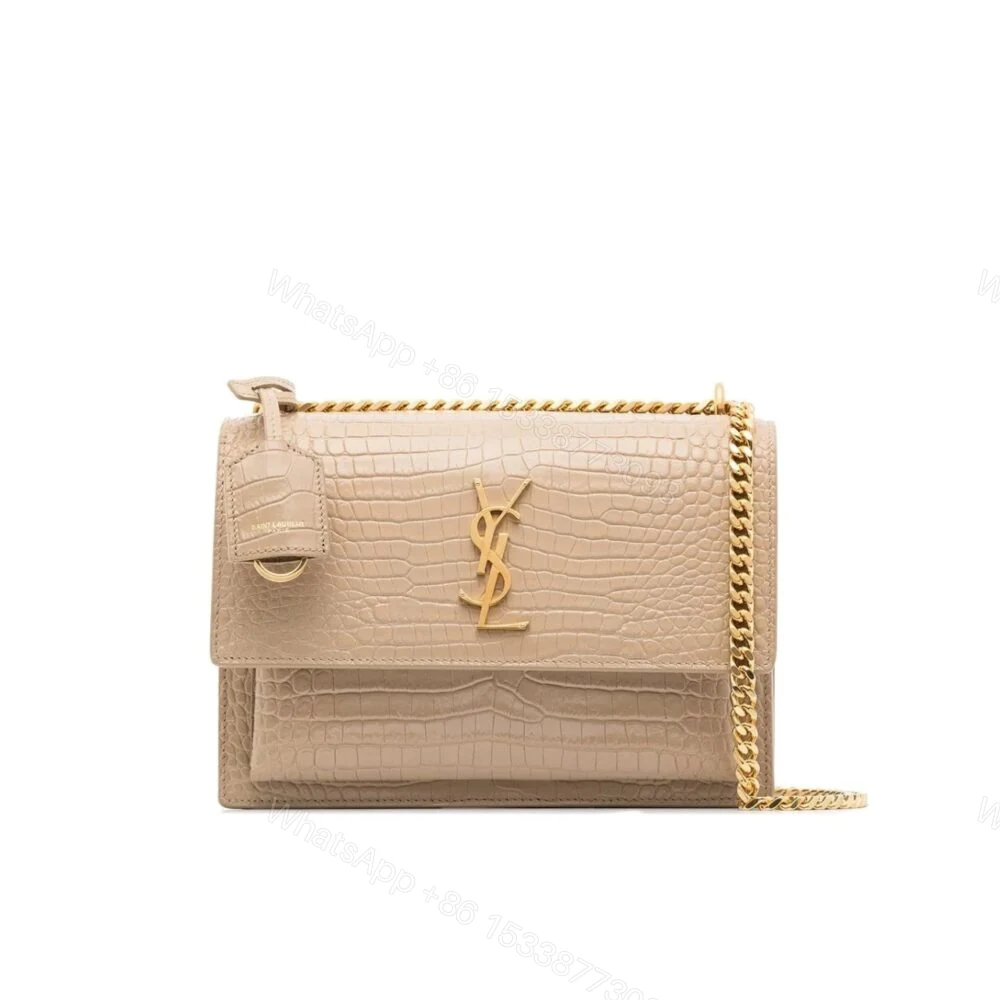 Saint Laurent Sunset Medium Chain Bag In Crocodile-Embossed Shiny Apricot 22Cm 442906DND0N9207 — view 1