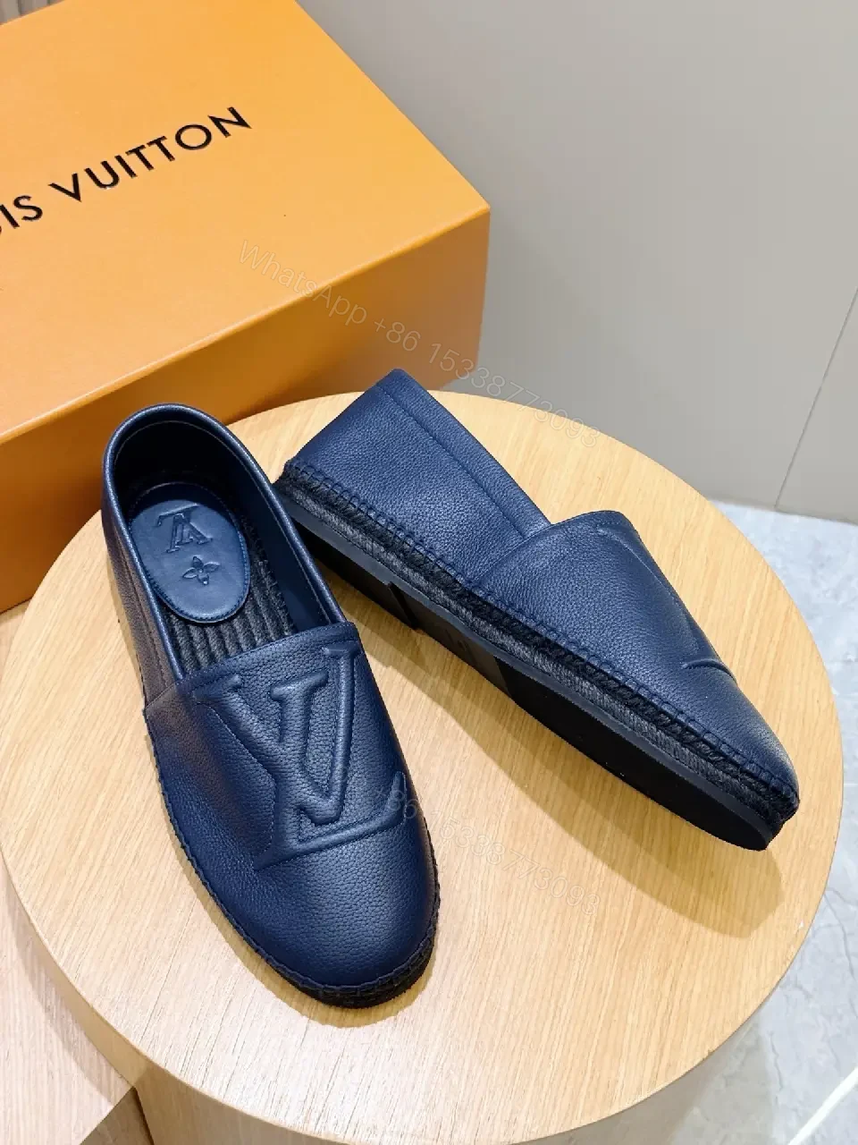 View 4 of Navy Leather Loafers: Monogram Detail, All-Day Comfort