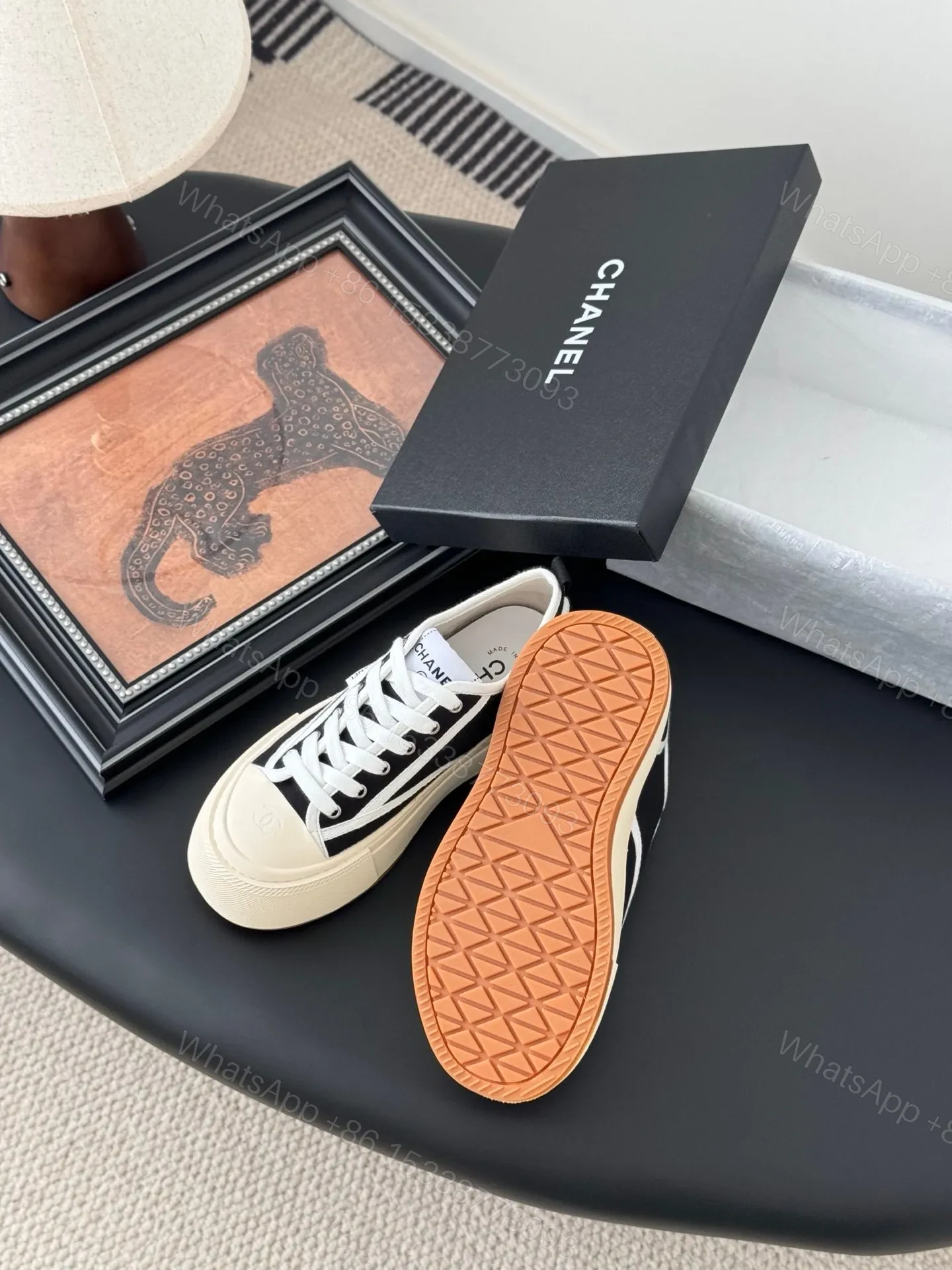 View 4 of Chanel Women Black Canvas Contrast Rubber Sneakers