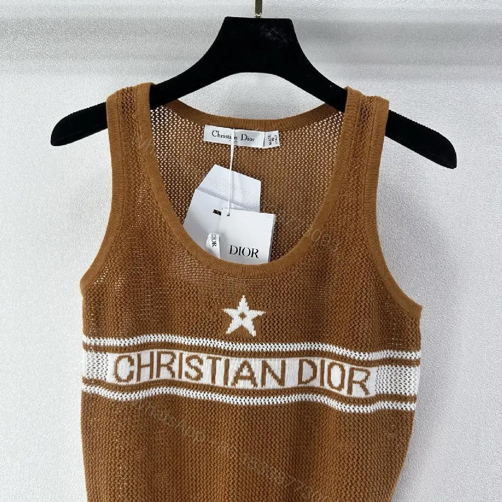View 5 of Brown Knit Polo Vest Brand Stripe Christian Dior Tank Top