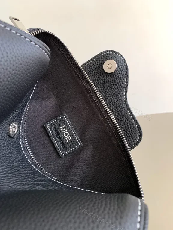 View 4 of Sleek Black Pebbled Leather Dior Crossbody Bag - Compact Couture