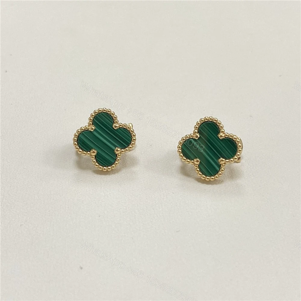View 2 of VCA Vintage Alhambra Earrings Malachite Yellow Gold VCARO3QL00