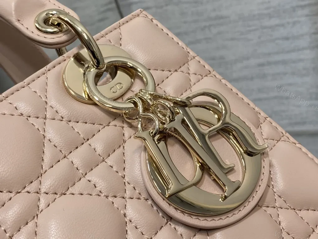 View 5 of Chic Blush Quilted Mini Bag with Gold Charms - Dior-Inspired