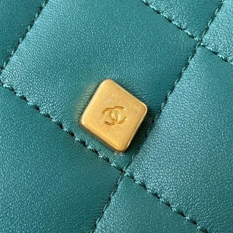 View 5 of Teal Quilted Crossbody: Velvet Calfskin, Gold Accent