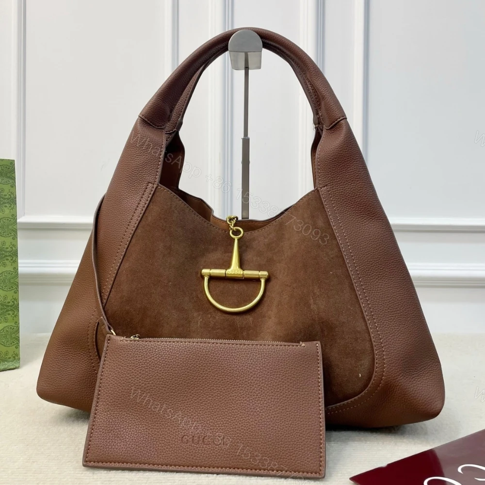 View 2 of Gucci Softbit Maxi Suede Shoulder Bag Brown 42Cm