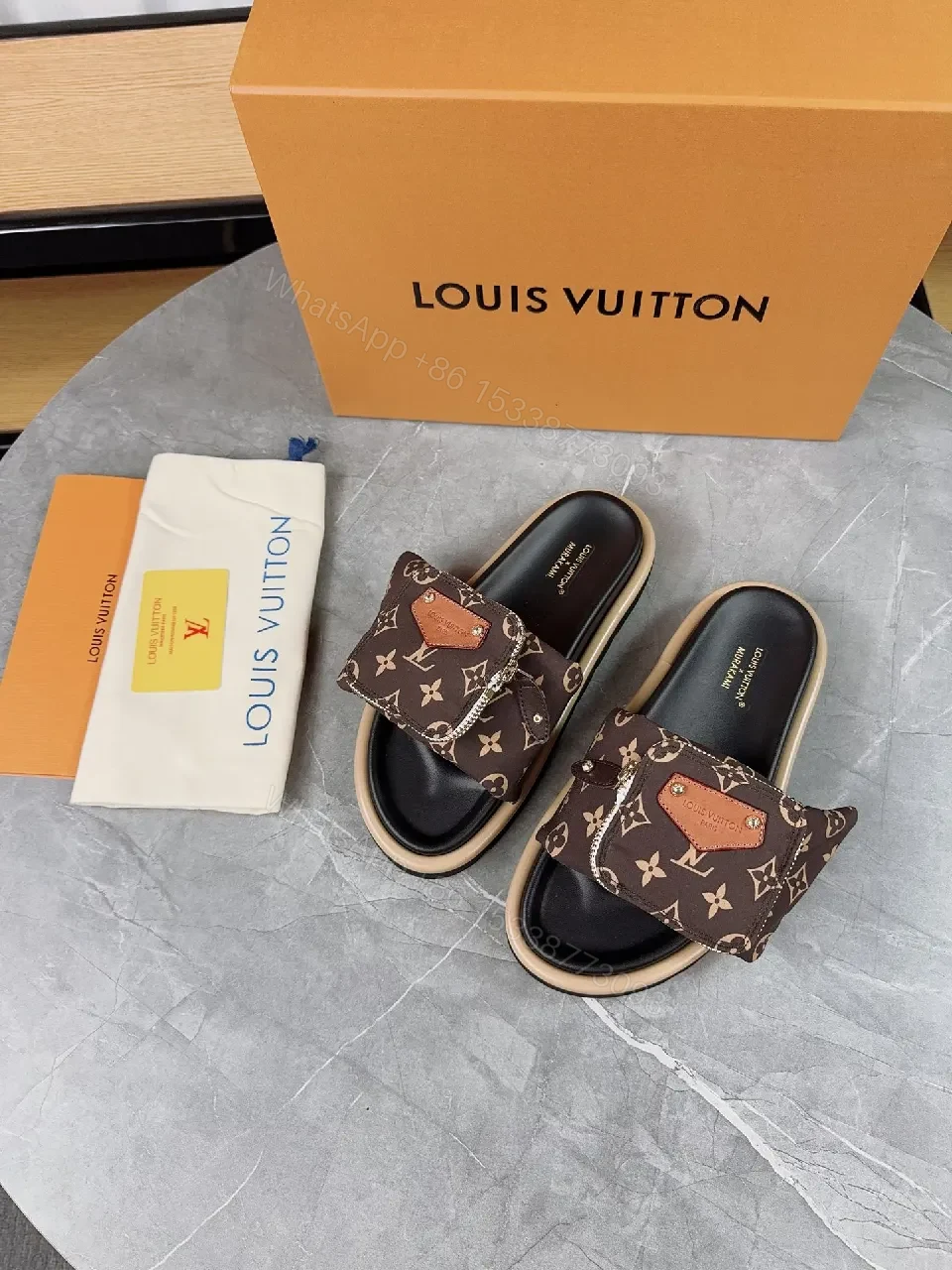 View 5 of Brown Monogram Leather-Trim Slides: Everyday Luxury Footwear