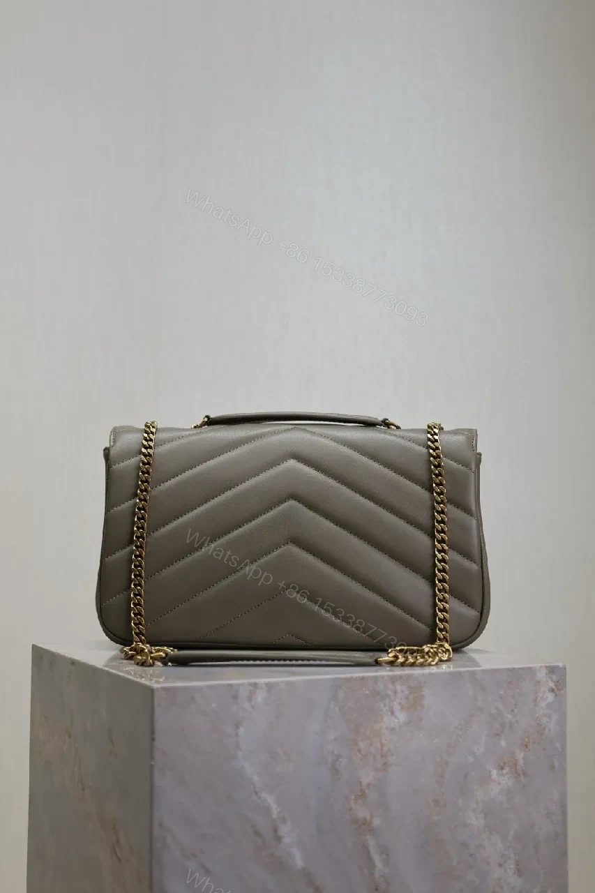 View 9 of Soft Taupe Quilted Shoulder Bag with Gold Hardware Set