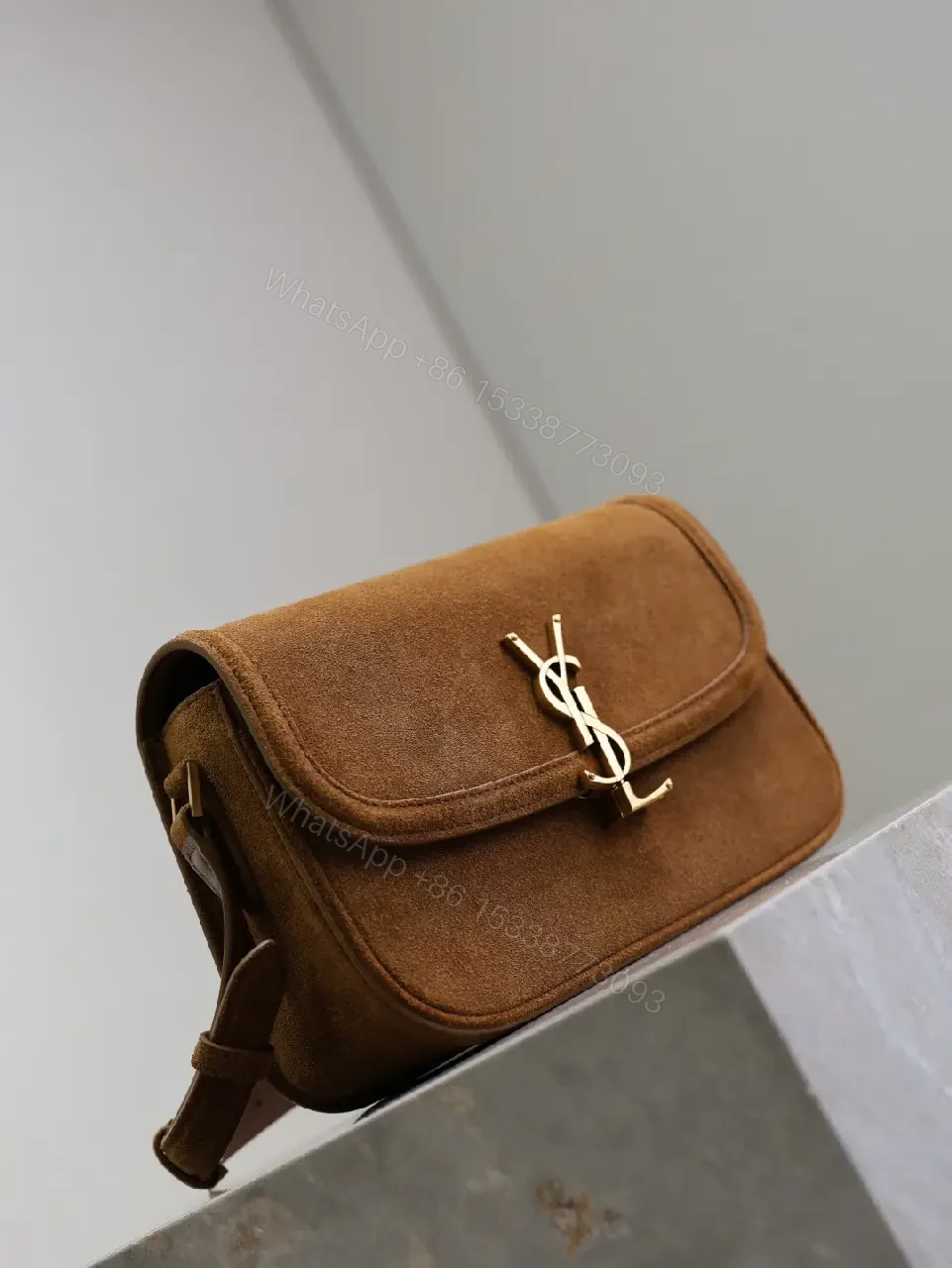 View 2 of Textured Suede Shoulder Bag with YSL Hardware Luxury Compact Bag