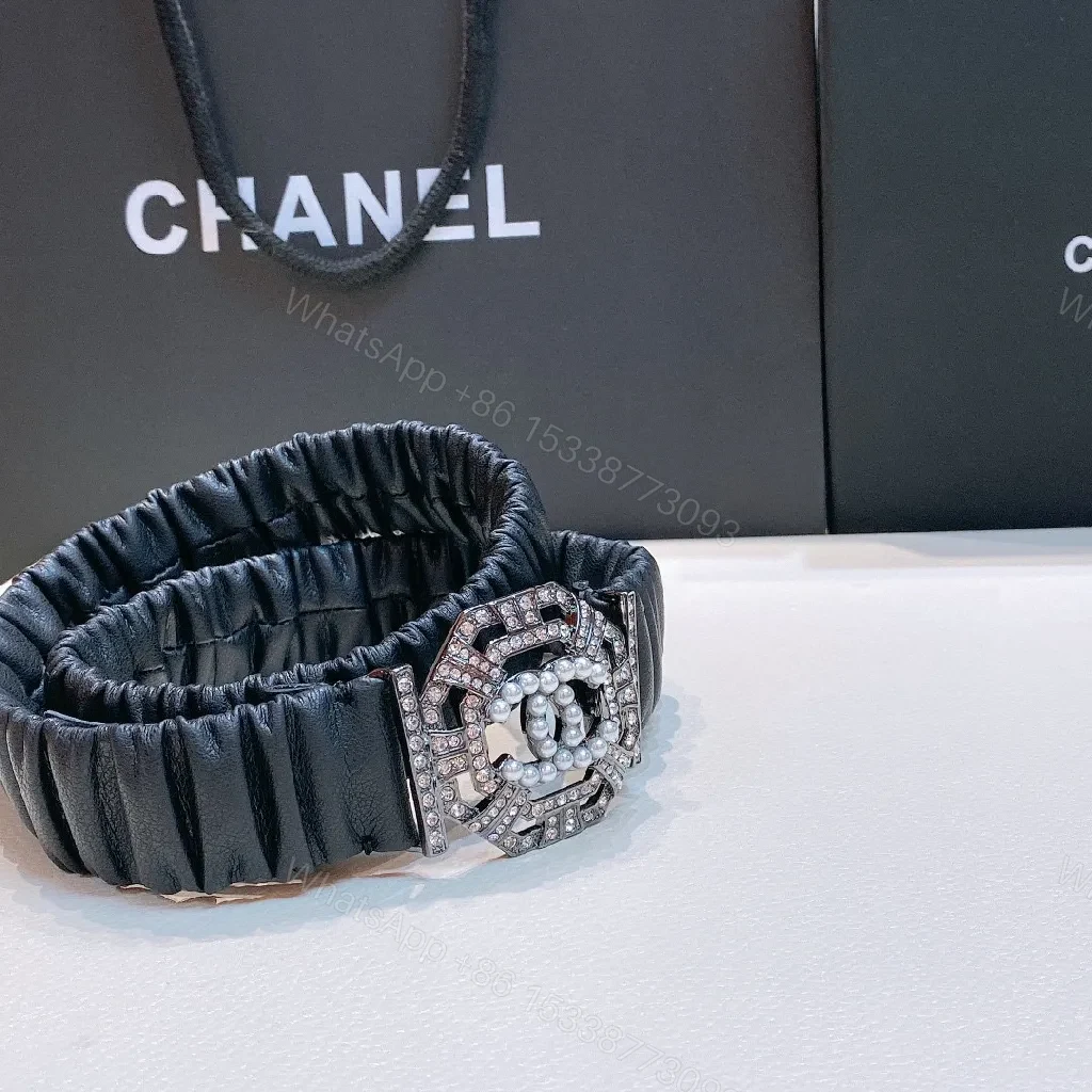 View 6 of Black Satin-Striped Belt: Crystal Buckle, Luxe Style