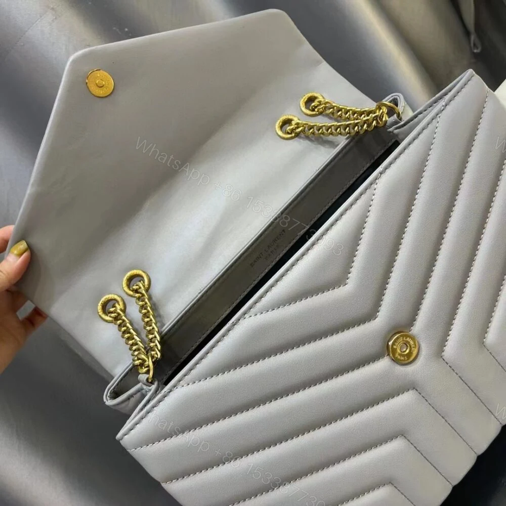 View 5 of Saint Laurent Loulou Chain Bag In Matelasse Y Gray 32Cm