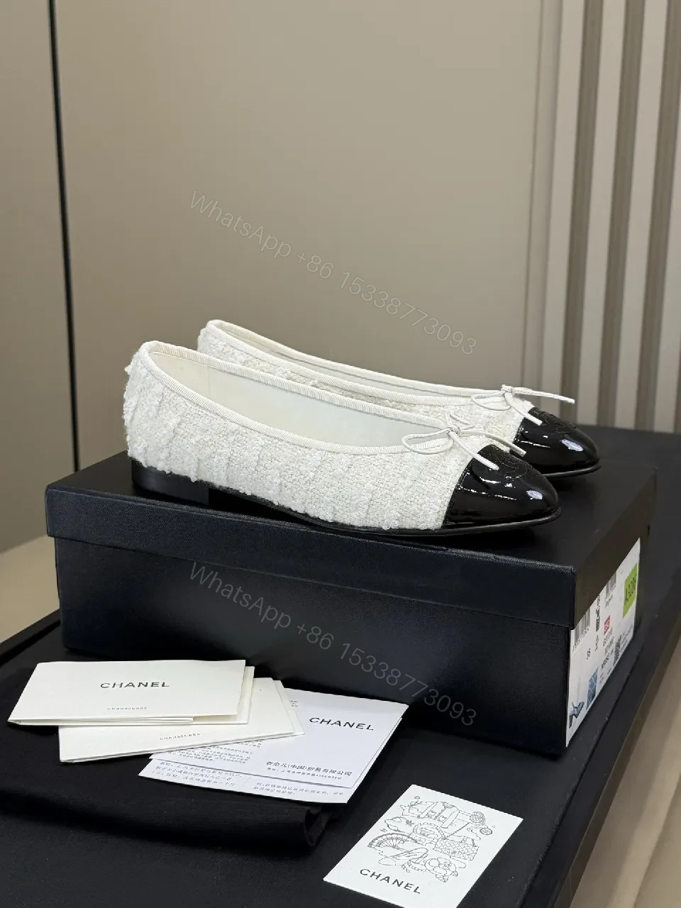 View 5 of Tweed Ballet Flats with Glossed Cap Toe - Refined Everyday Luxury