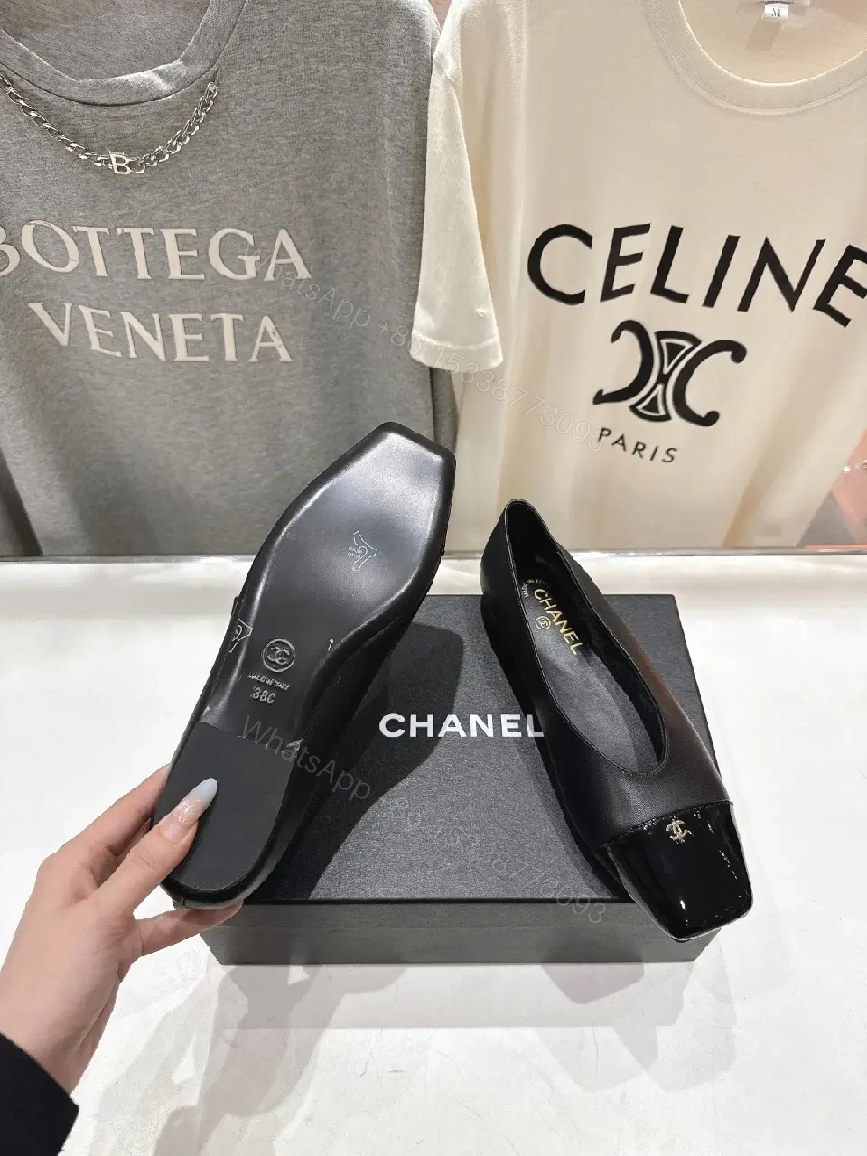 View 7 of Chic Black Leather Slip-Ons with Quilted Toe Comfort Flats