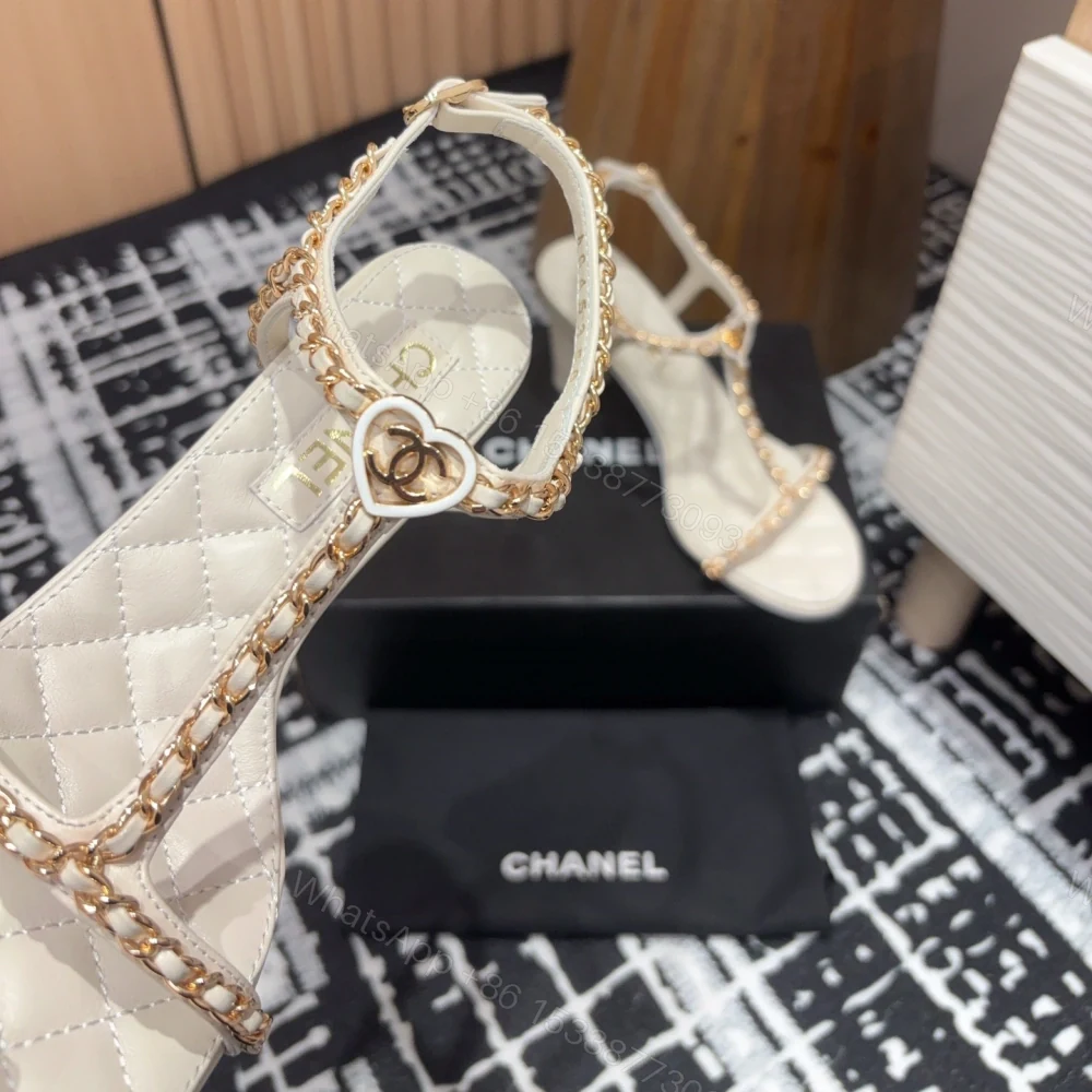 View 4 of 高仿Chanel*25C系列G46109C小羊皮高踭涼鞋白色8.8CM免檢版