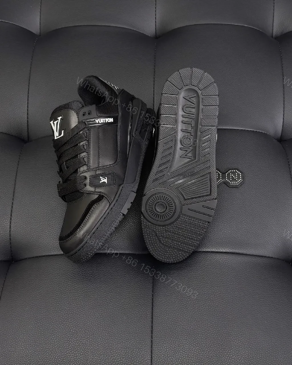 View 4 of Covert Luxe Leather Trainers: Black Minimalist Comfort Sneakers