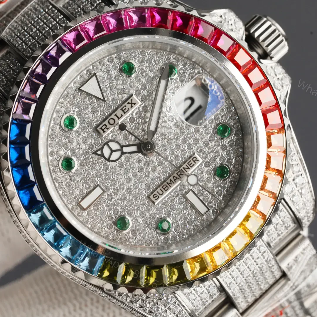 View 4 of Fake Rolex GMT-Master II Rainbow Iced Out Diamond 126759-0001