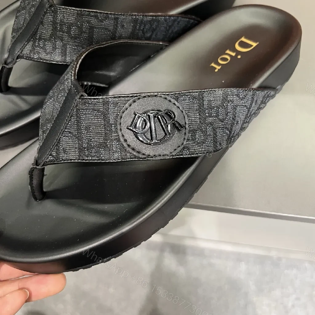 View 2 of Black Leather Sandals, Jacquard Straps, Minimalist, Cushioned Footbed, Sandals