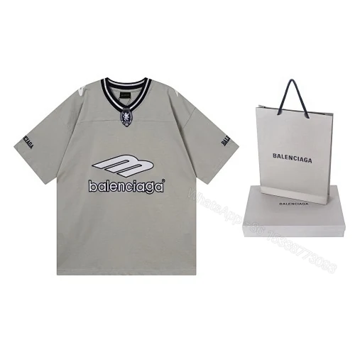 View 10 of Balenciaga Clothes 3B Silhouette Ribbed V-neck Printed T-shirt Black/Dark Blue/Gray