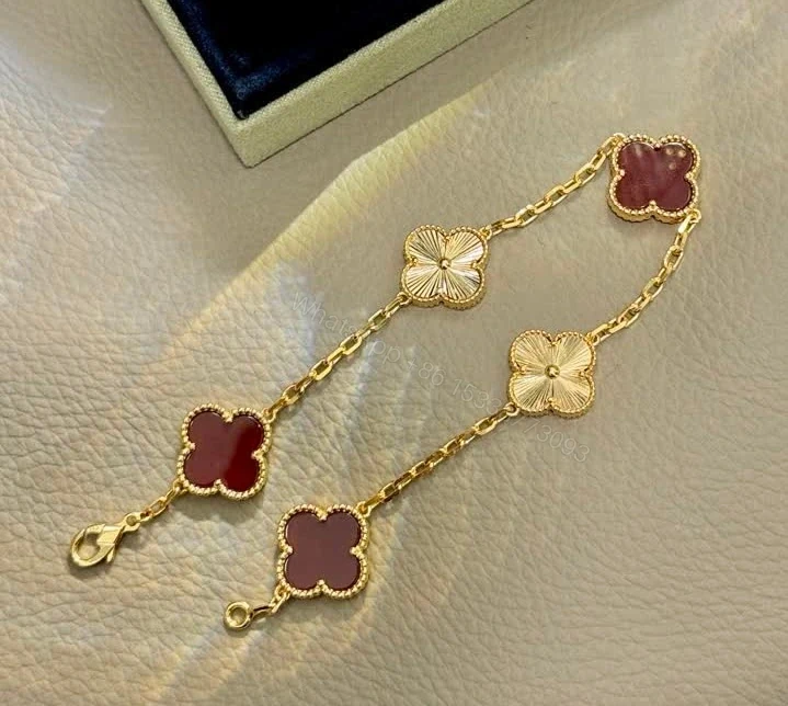 View 2 of Van Cleef Arpels Replica Alhambra Carnelian Guilloche Bracelet