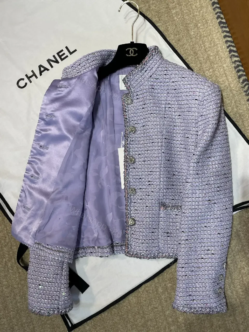 View 10 of Lilac Bouclé Tweed Jacket: Structured Modern Luxury, Ultra Textured