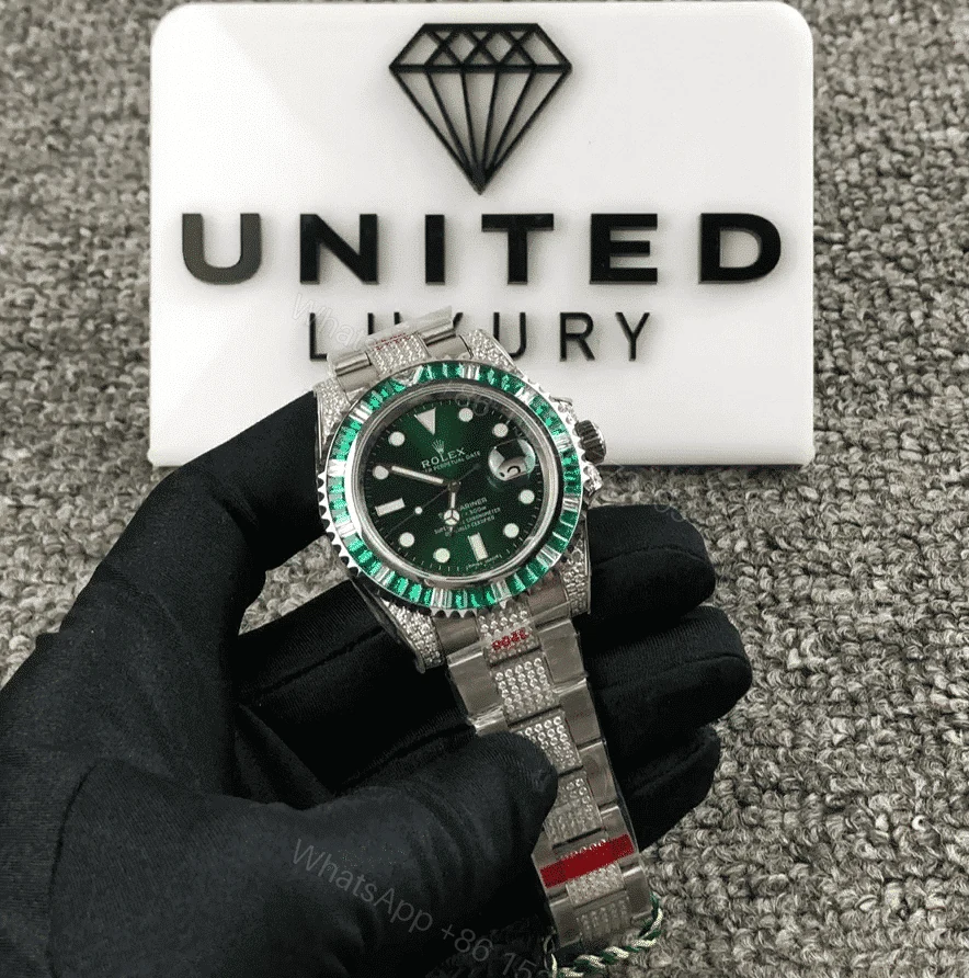 View 3 of Rolex Submariner 116610LV Super Clone : Iced-Out Hulk Green Dial 40mm