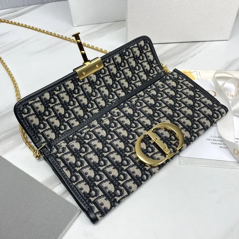View 5 of Navy Monogram Tote: Dior-Inspired Gold-Accented Bag