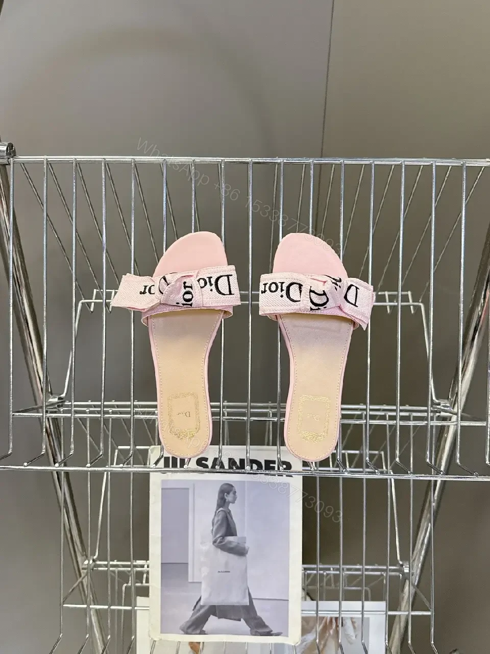 View 8 of Pink Satin Dior-Logo Bow Slip-Ons