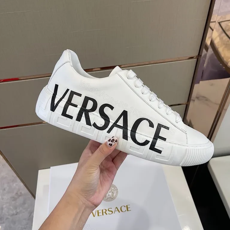 View 5 of Versace Bold Logo White Leather Sneakers, Premium Comfort