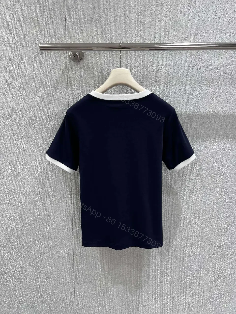 View 7 of Navy Cotton-Blend Tee: White Trim, Modern Luxe Statement