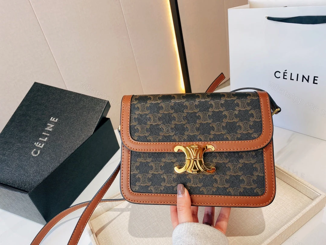 View 6 of CELINE CLASSIQUE TRIOMPHE BAG IN TRIOMPHE CANVAS AND CALFSKIN TAN 22CM 191242BZ404LU