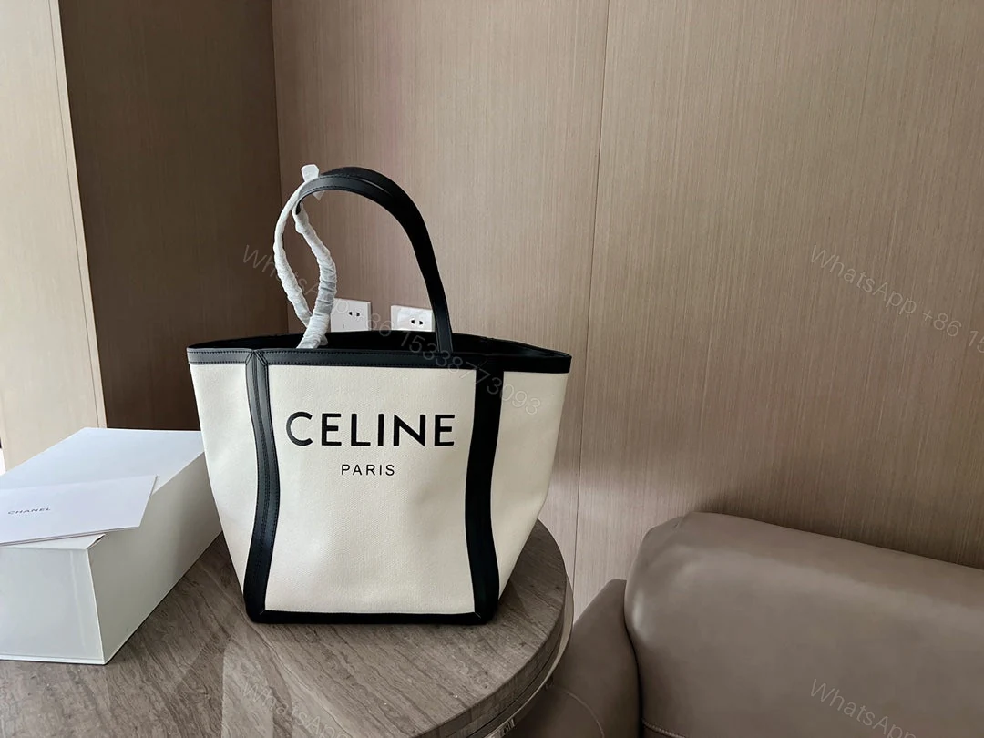 View 4 of CELINE LARGE SQUARE IN TEXTILE WITH PRINT AND CALFSKIN BLACK 48CM
