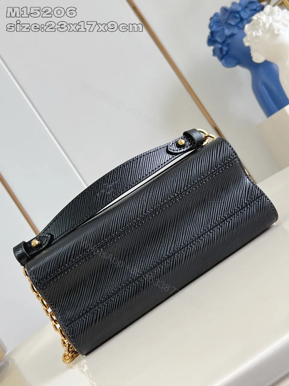 View 2 of Saffiano Leather Geometric-Logo Shoulder Bag, Black