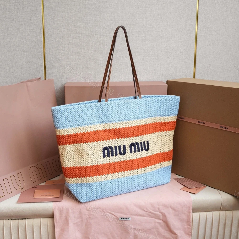 View 3 of 高仿miumiu*5BG228拼色LOGO手提包拼藍色免檢版