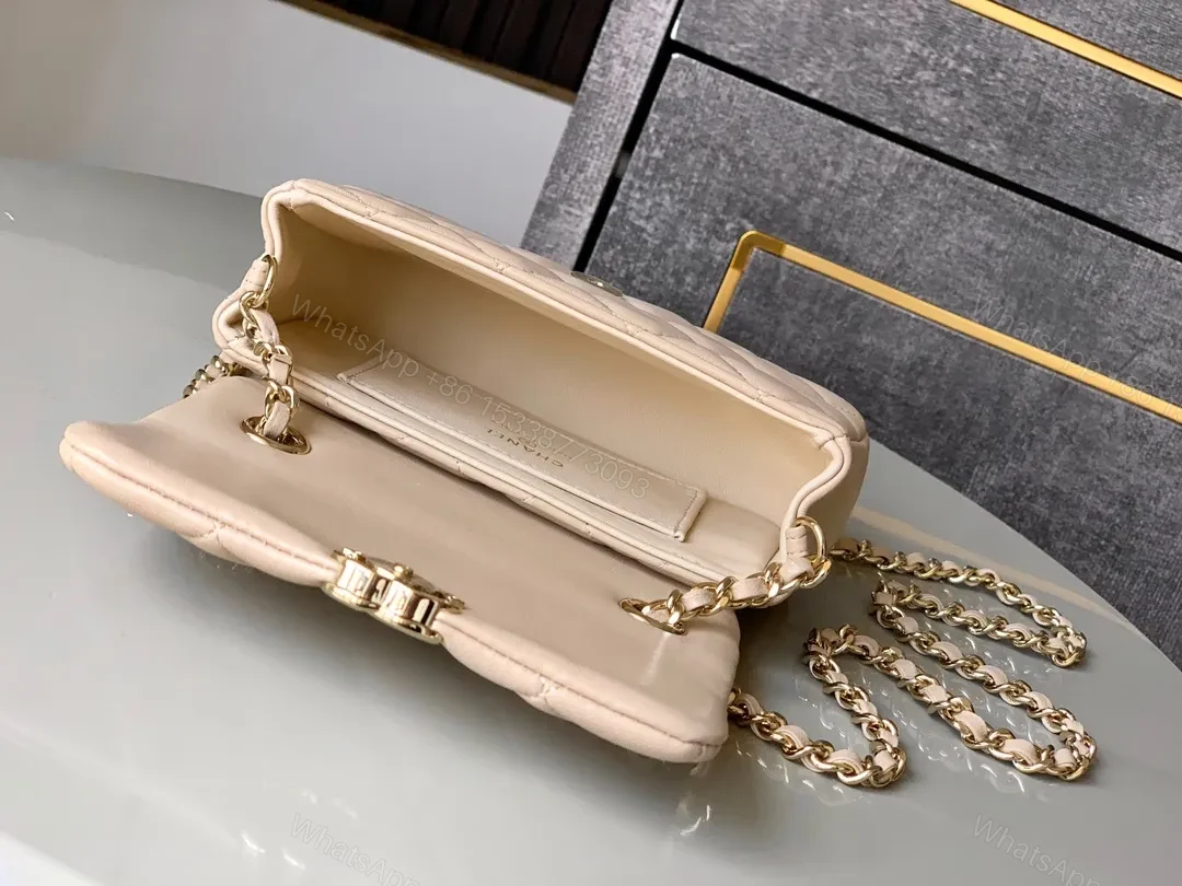 View 2 of Quilted Mini Flap Bag: Neutral Leather, Gold Hardware, Classic Chic