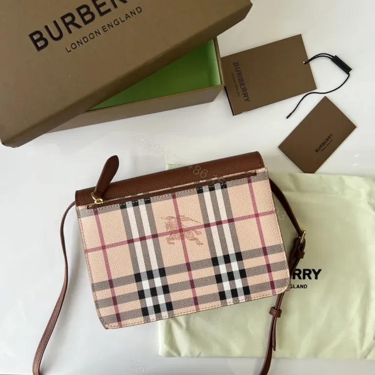 View 5 of Burberry Plaid Crossbody Bag - Cognac Leather, Signature Check
