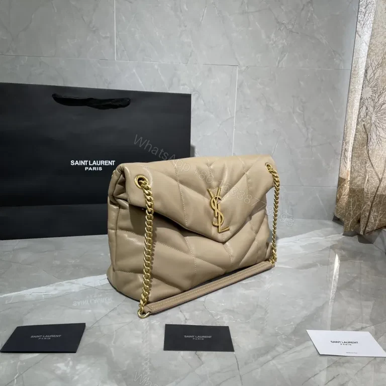 View 6 of Quilted Beige Saint Laurent-Inspired Crossbody Bag